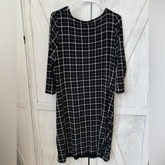 J Jill Wearever Collection Windowpane Sheath Black Dress Womens L Faux Wrap NWT - Picture 10 of 11